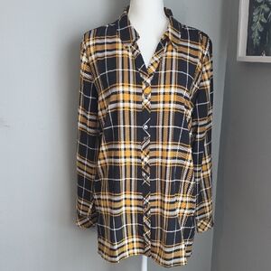 Susan Graver Plaid Shirt With Pockets Size Medium